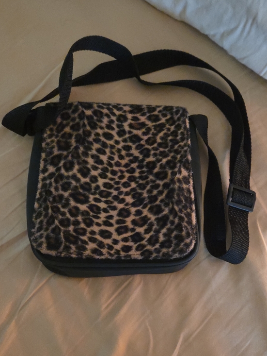 Handbags - Leopard Print Crossbody Bag - Black Trim